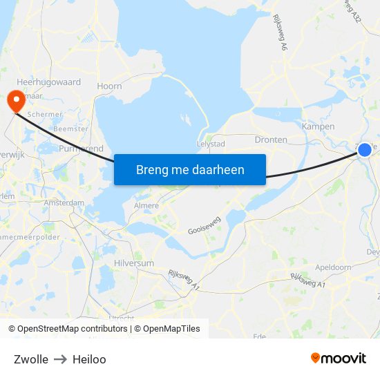Zwolle to Heiloo map