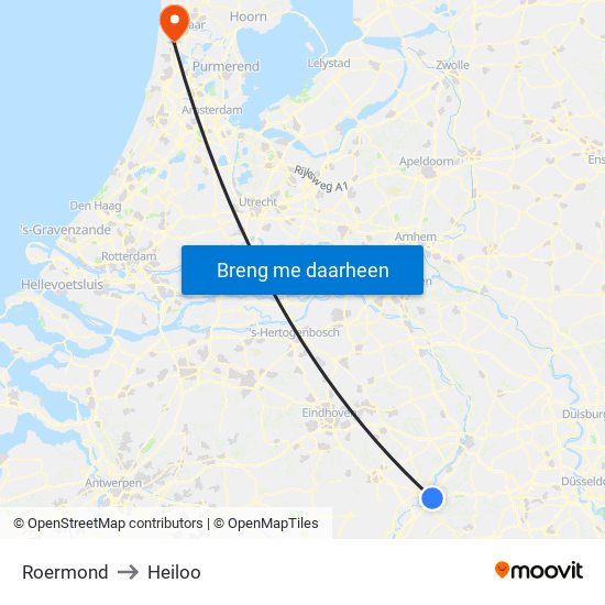 Roermond to Heiloo map