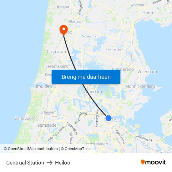 Centraal Station to Heiloo map