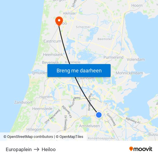 Europaplein to Heiloo map
