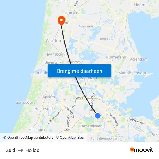 Zuid to Heiloo map