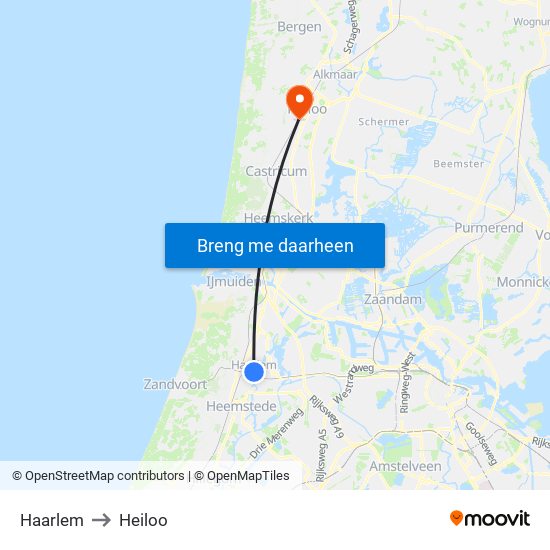 Haarlem to Heiloo map