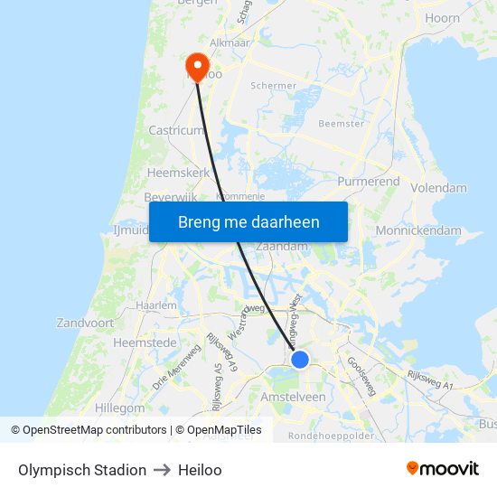 Olympisch Stadion to Heiloo map