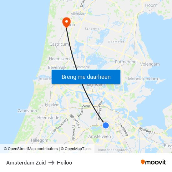 Amsterdam Zuid to Heiloo map