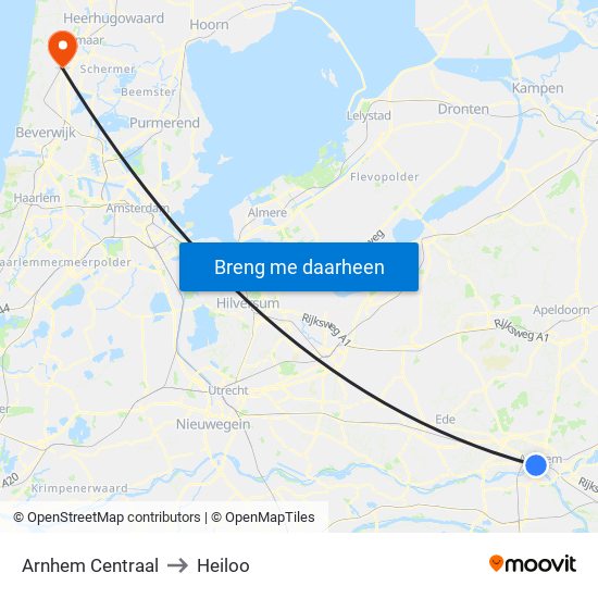 Arnhem Centraal to Heiloo map