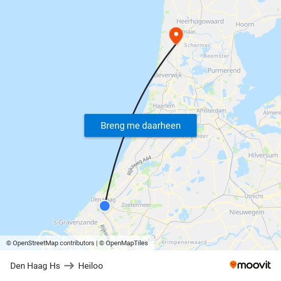 Den Haag Hs to Heiloo map
