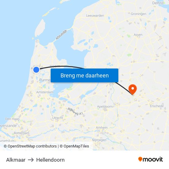 Alkmaar to Hellendoorn map