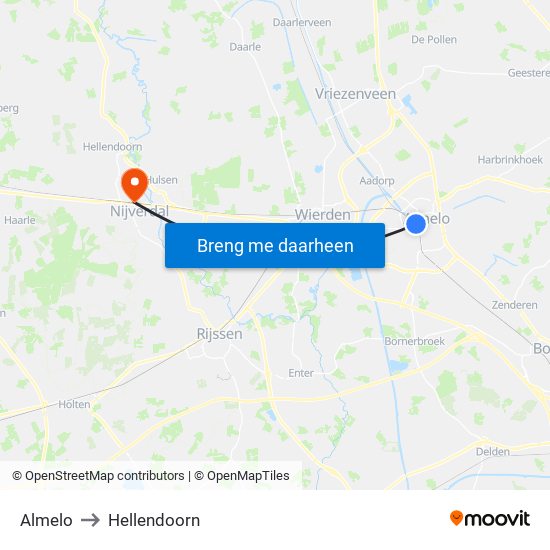 Almelo to Hellendoorn map