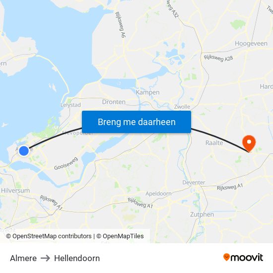 Almere to Hellendoorn map
