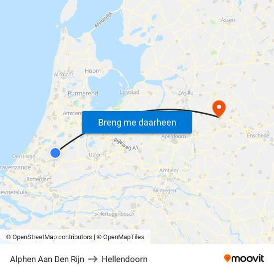 Alphen Aan Den Rijn to Hellendoorn map