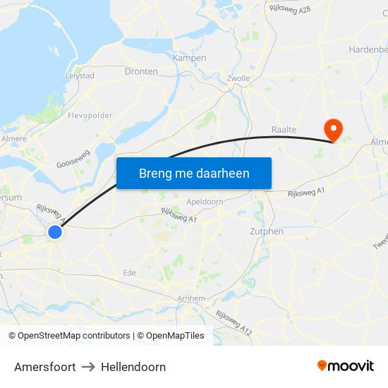 Amersfoort to Hellendoorn map
