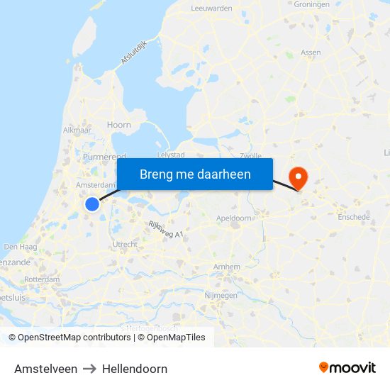 Amstelveen to Hellendoorn map