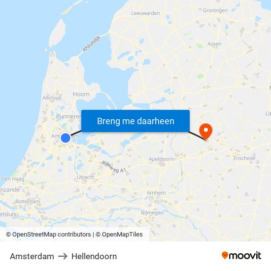 Amsterdam to Hellendoorn map