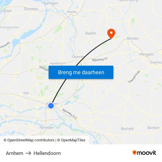 Arnhem to Hellendoorn map