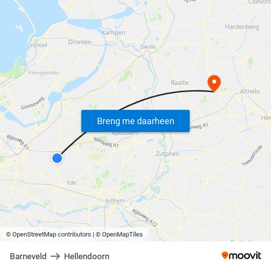 Barneveld to Hellendoorn map