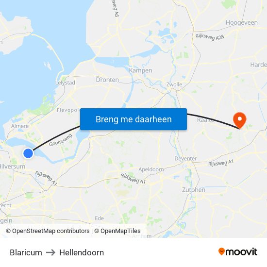 Blaricum to Hellendoorn map
