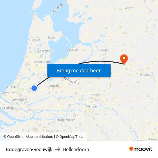 Bodegraven-Reeuwijk to Hellendoorn map