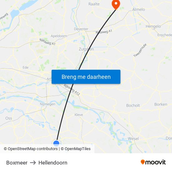 Boxmeer to Hellendoorn map