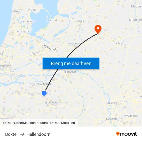 Boxtel to Hellendoorn map