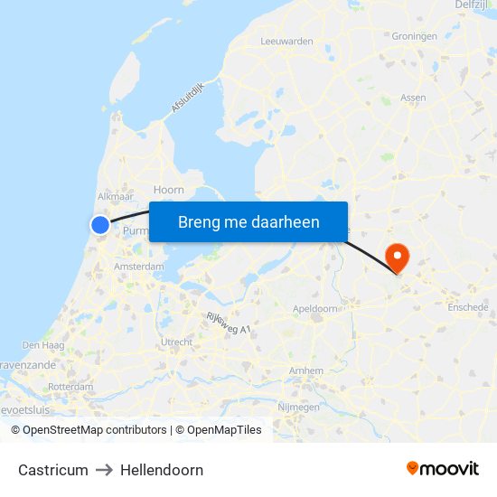 Castricum to Hellendoorn map