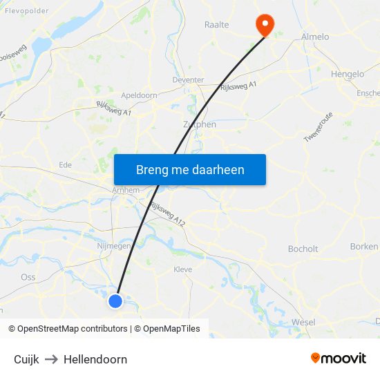 Cuijk to Hellendoorn map