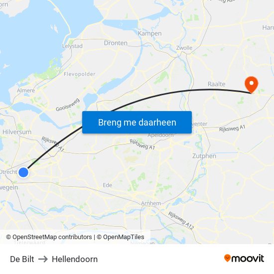De Bilt to Hellendoorn map