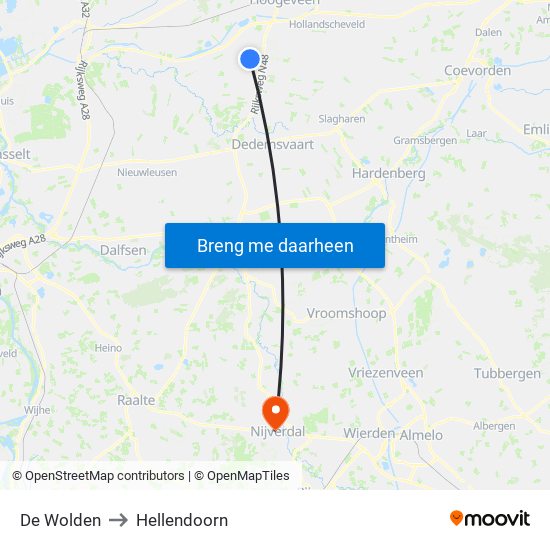 De Wolden to Hellendoorn map