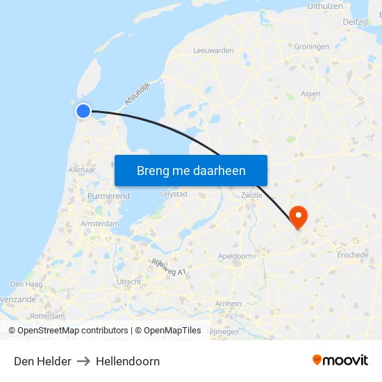 Den Helder to Hellendoorn map