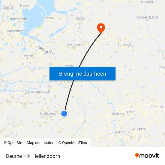 Deurne to Hellendoorn map