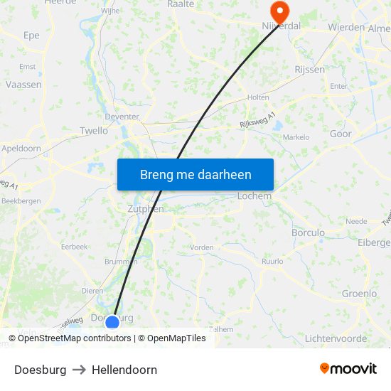 Doesburg to Hellendoorn map