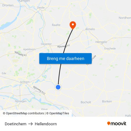 Doetinchem to Hellendoorn map