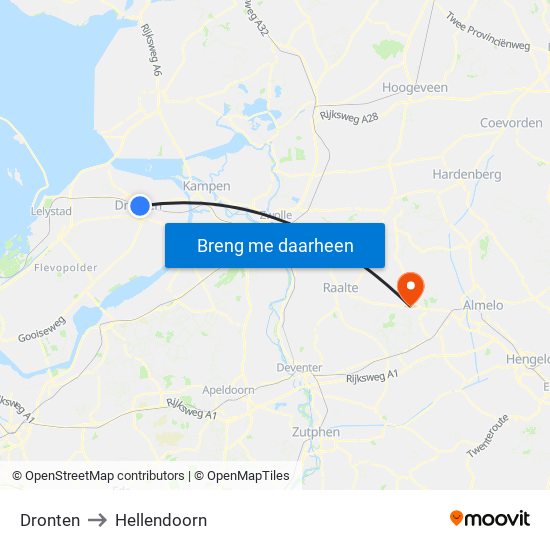 Dronten to Hellendoorn map