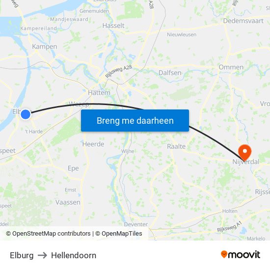 Elburg to Hellendoorn map