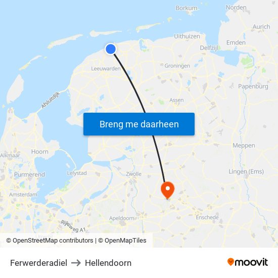 Ferwerderadiel to Hellendoorn map