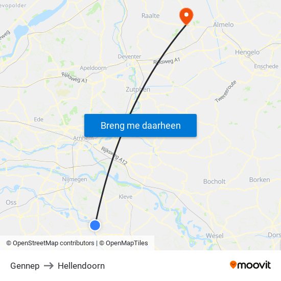 Gennep to Hellendoorn map