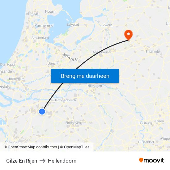 Gilze En Rijen to Hellendoorn map