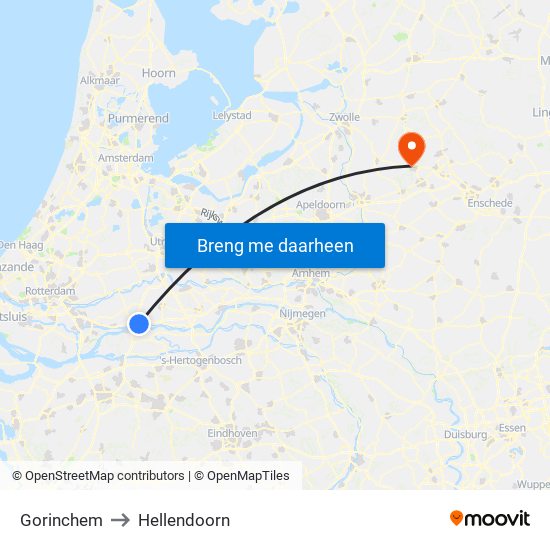 Gorinchem to Hellendoorn map