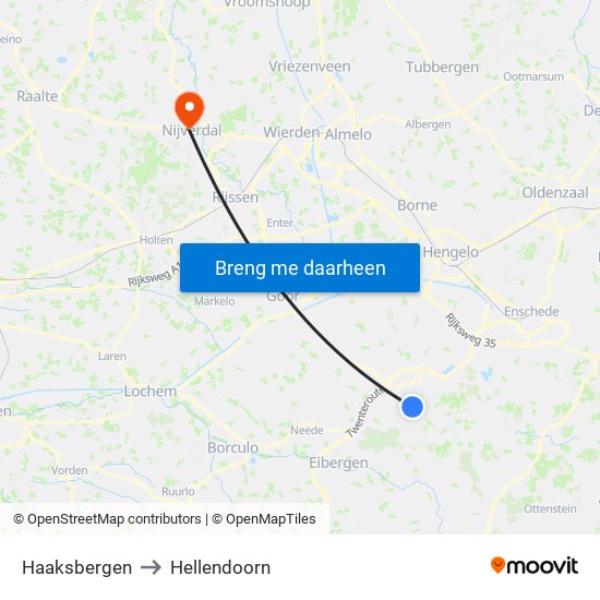 Haaksbergen to Hellendoorn map