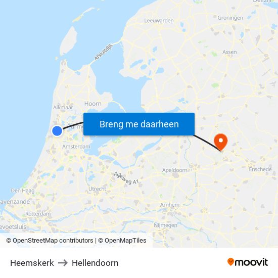 Heemskerk to Hellendoorn map