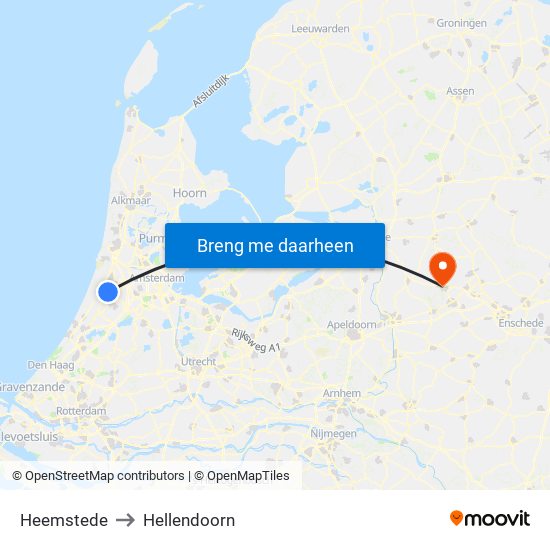 Heemstede to Hellendoorn map