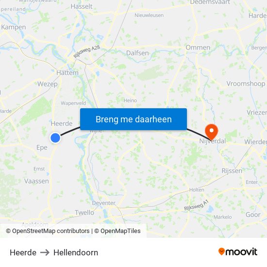 Heerde to Hellendoorn map