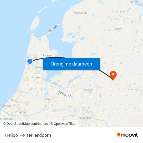 Heiloo to Hellendoorn map