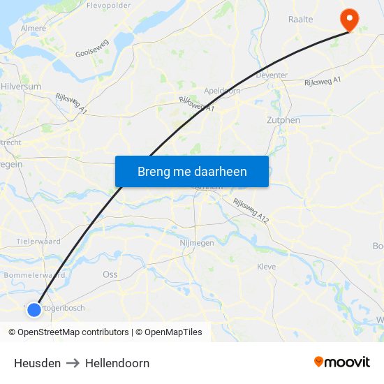 Heusden to Hellendoorn map