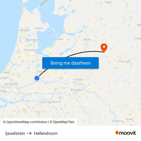 Ijsselstein to Hellendoorn map