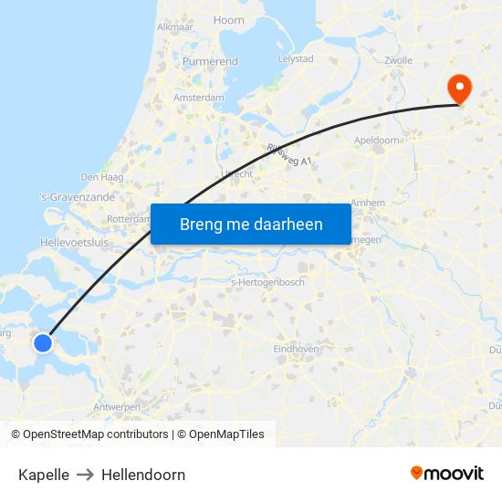Kapelle to Hellendoorn map