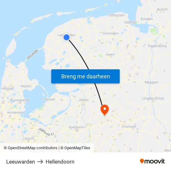 Leeuwarden to Hellendoorn map