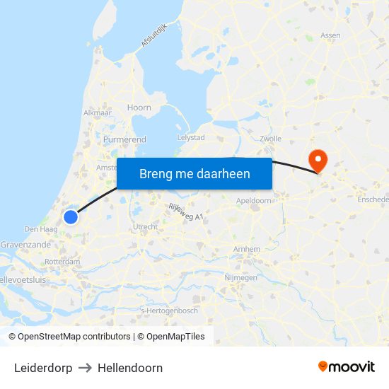 Leiderdorp to Hellendoorn map