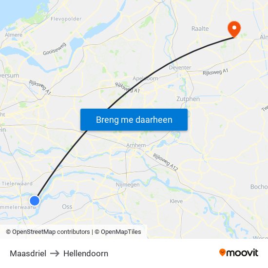 Maasdriel to Hellendoorn map