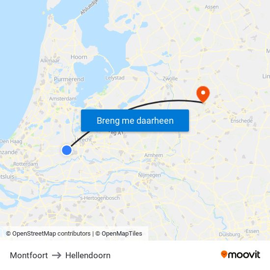 Montfoort to Hellendoorn map