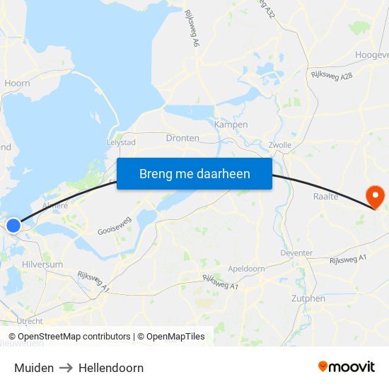 Muiden to Hellendoorn map